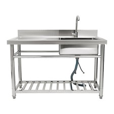 47" Commercial Kitchen Sink Prep Table w/ Faucet Stainless Steel 1 Compartment