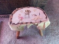 Hand Stitched Disney Kids Stool. Over 75 Y/O Mikey, Pluto, Bambi. Vintage.
