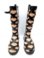 Vintage Kitsch Las Vegas Pattern Hunter style Rubber rain boots Great! sz 8 / 39