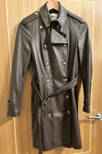 Auth Burberry Leather Trench Coat, Burberry Brown Leather Coat, Size 8 Uk, 40 It
