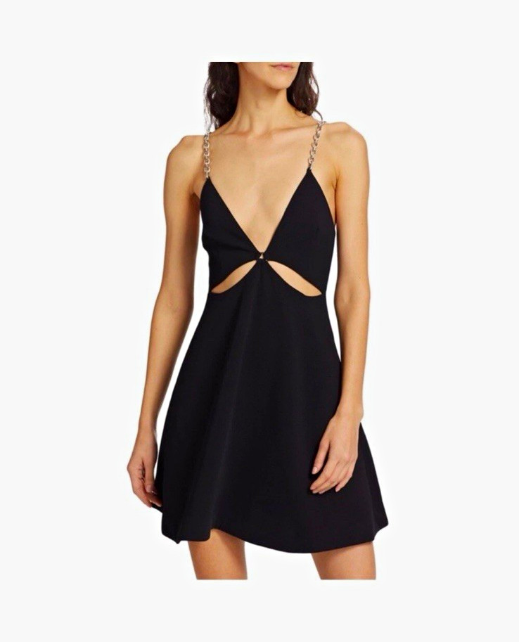 Jonathan Simkhai Ellis Crystal Strap Cutout Mini Dress Black/Silver. Was $545