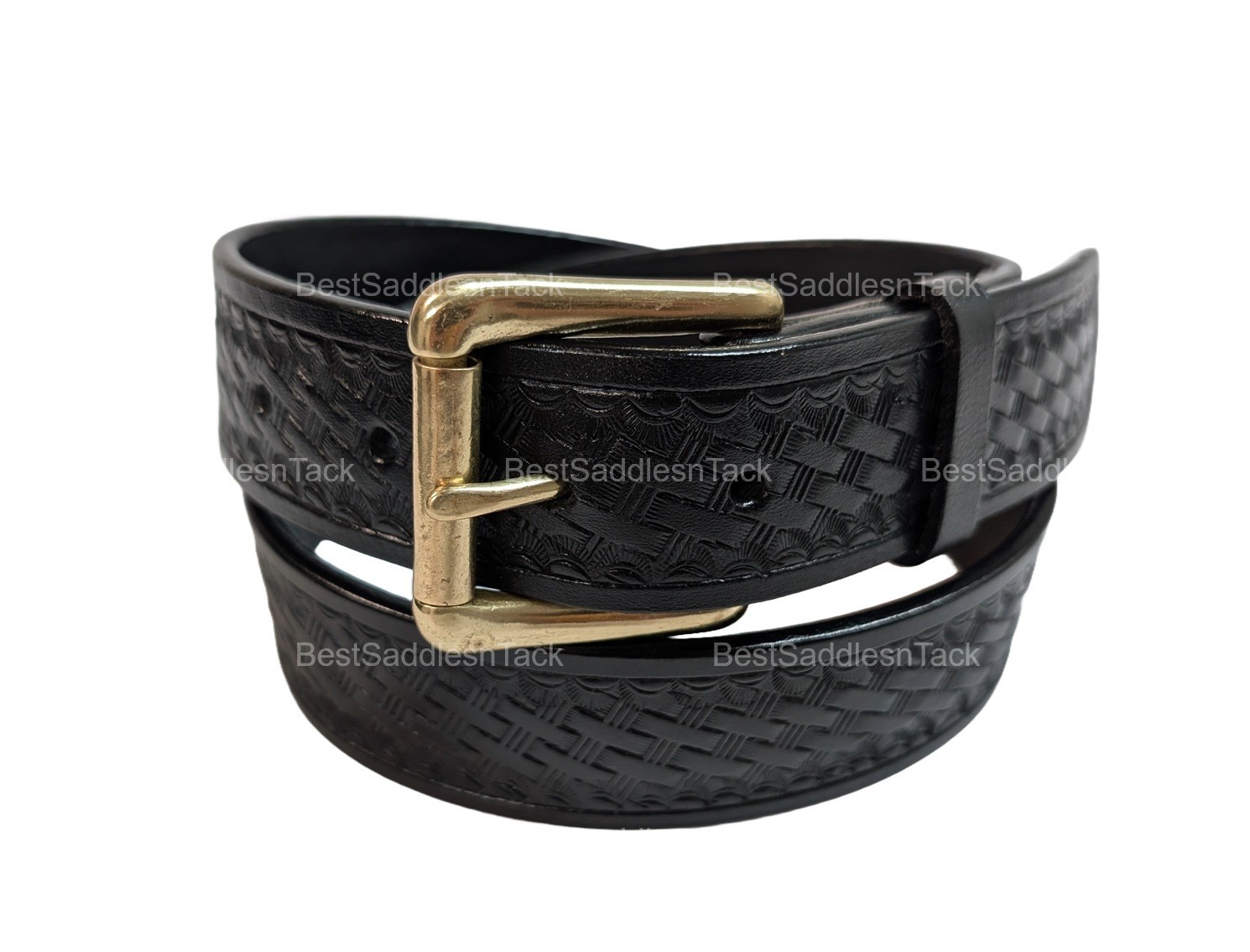 Leather Belt Basket Tooled Tactical Jeans Official Casual Work Wear 1 1/2 Wide-image