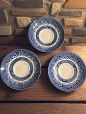 3 Vtg Churchill Blue Willow Georgian Saucer Replacements 5.5" Porcelain England