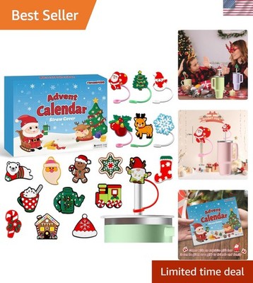 2025 Christmas Straw Lid Calendar: Fun Silicone Caps for Kids & Adults' Tumblers