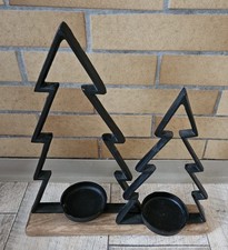 schöner Duo-Metall-Kerzenständer „Tannenbaum“ Holz-Sockel, ca. 33 cm hoch, gebr.