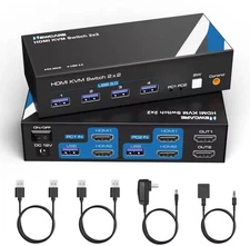 KCEVE KVM Switch 2 Monitors 3 Computers USB C, USB 3.0 KVM Switch Dual Monitor