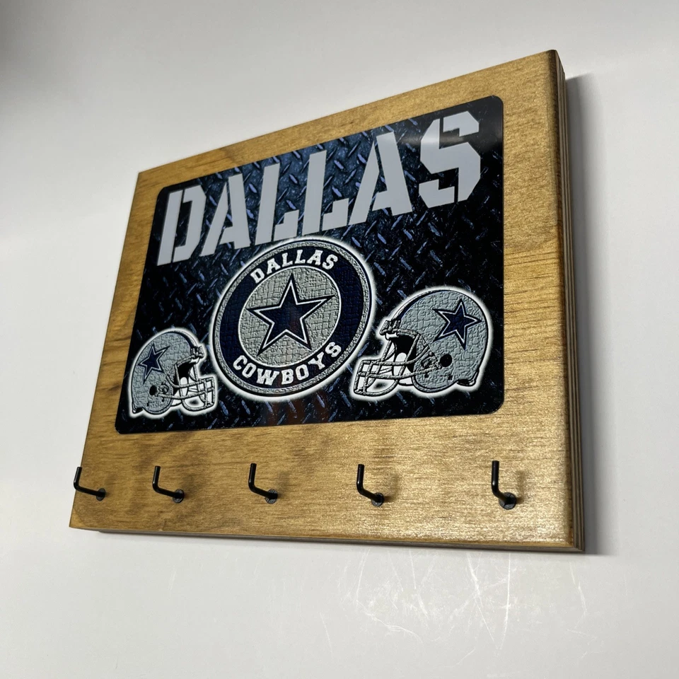 DALLAS COWBOYS Rustic Home Office wall Man Cave decor key hanger holder 5 Hooks - Image 2 of 4