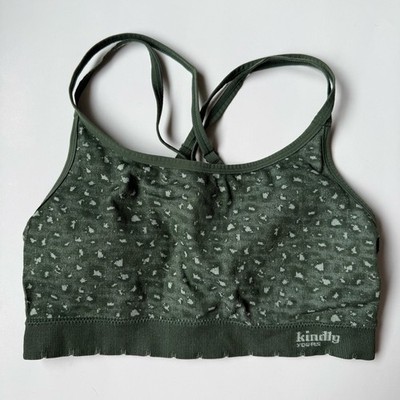Kindly Yours Bralette Green Seamless Lounge Bra Removable Pads Sz Large Leopard