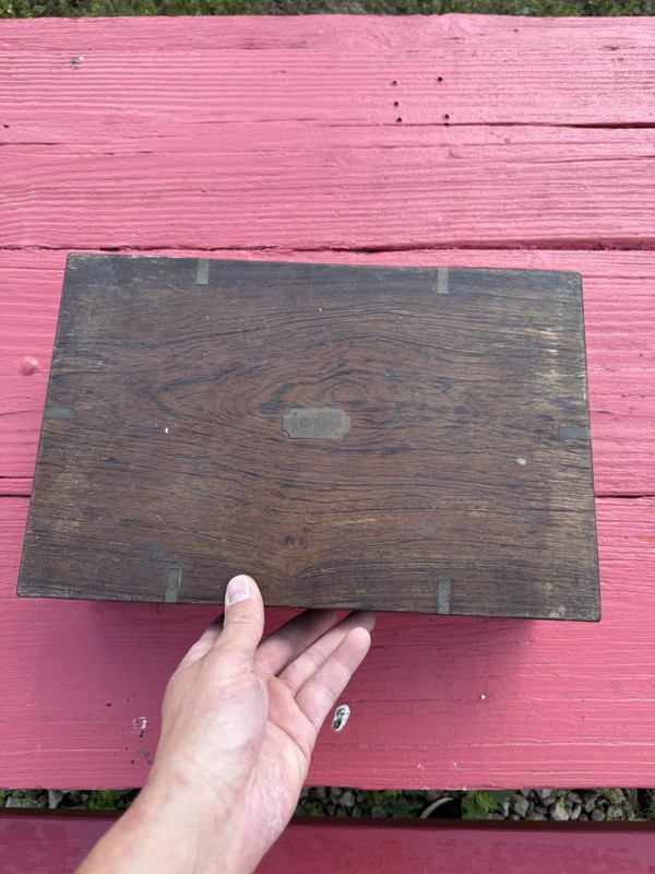 EARLY ANTIQUE 1800s Dentist Tools Box- DENTAL LOCK BOX- BRASS HARDWARE ENLAY