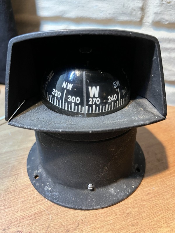Vintage Airguide boat compass with metal base and glass dome. Chicago. Hood