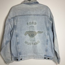 Vintage Ford Mustang Denim Jacket Blue Men's M Embossed Pony logo USA Made
