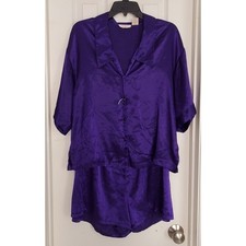 Vintage Victoria's Secret Satin Pajama Set Purple Gold Label 90s Lg