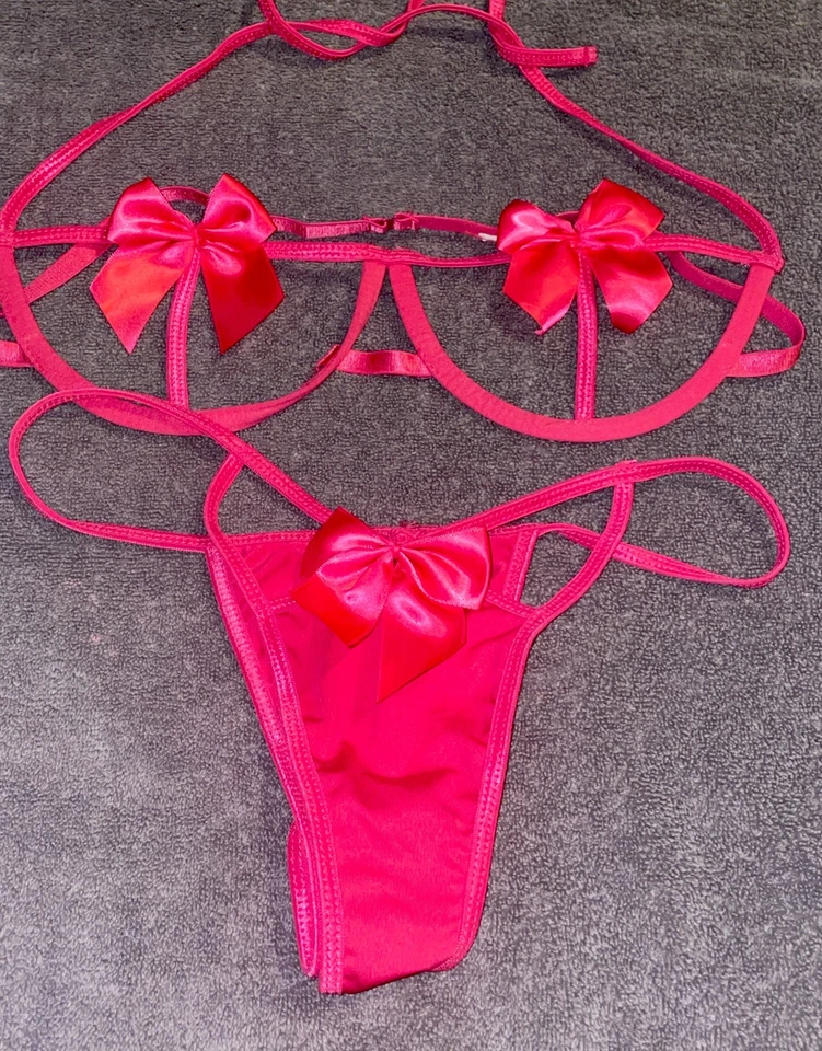 Sexy glänzend rosa BH und Höschen Dessous Set Vintage - Bild 2 von 4