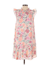 LOFT Floral Shift Dress Sleeveless with Ruffle at Neck, Sleeve ~ Size Small