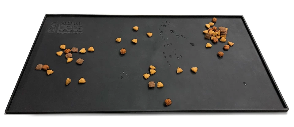Alfombra de alimentación para mascotas, negra 21 pulgadas x 12 pulgadas, evita derrames de alta resistencia Foto 3 de 4