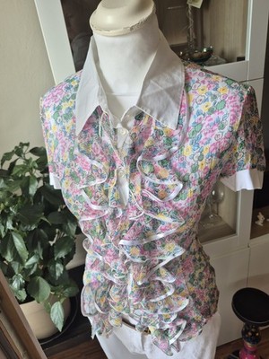 Y2K Floral Ruffle Blouse Romantic Fairycore Top Vintage Style 36, S