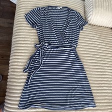 Gap Short Sleeve Wrap Dress Blue Stripe Size S