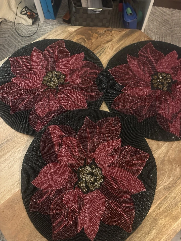 6 manteles individuales surtidos con cuentas de vidrio navideño Foto 2 de 2