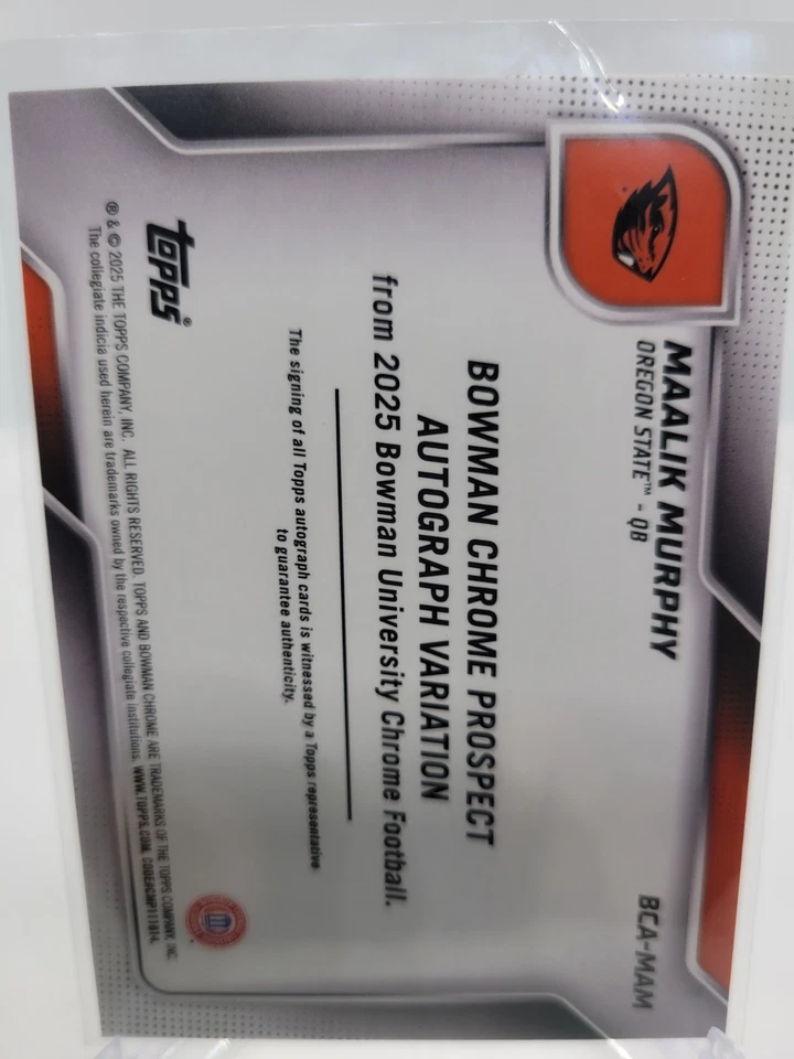 2025 Bowman Chrome U 1st Maalik Murphy Auto Oregon State Purple Refractor 61/75 - Image 2 of 2