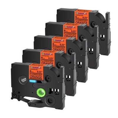 5PK 6mm Compatible Brother PTouch TZ-B11 Fluorescent Black on Orange Label Tape