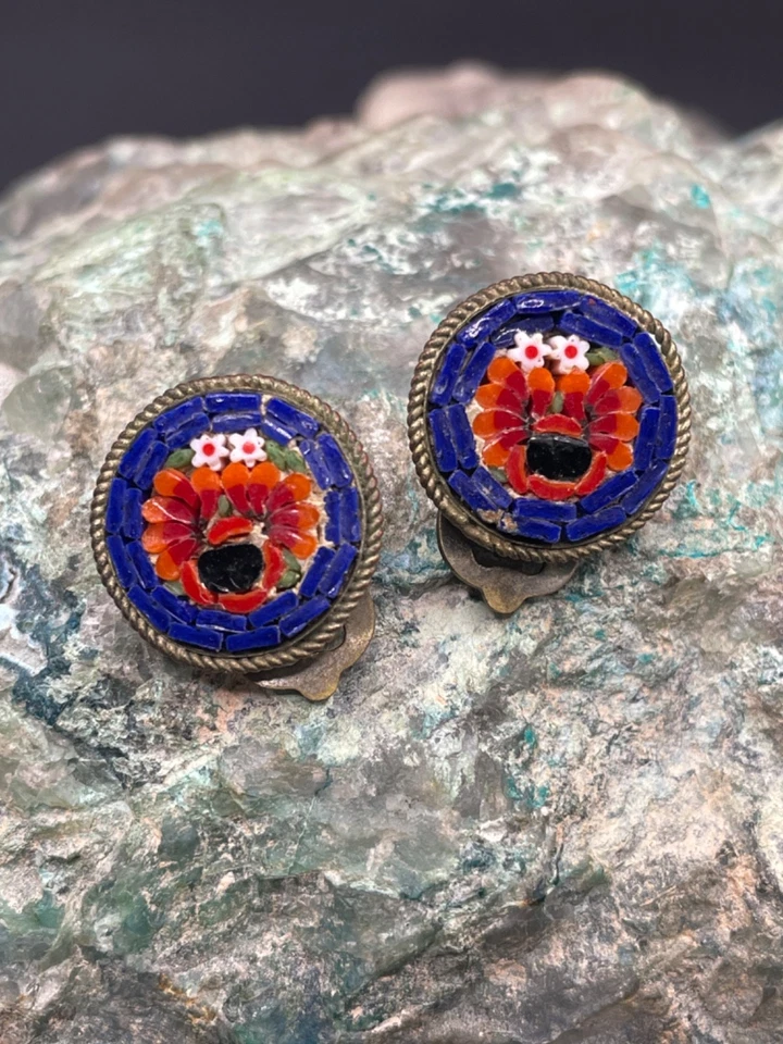 Antike Micro-Mosaik-Ohrringe mit Clip – Italien um 1930–1950 - Bild 2 von 4