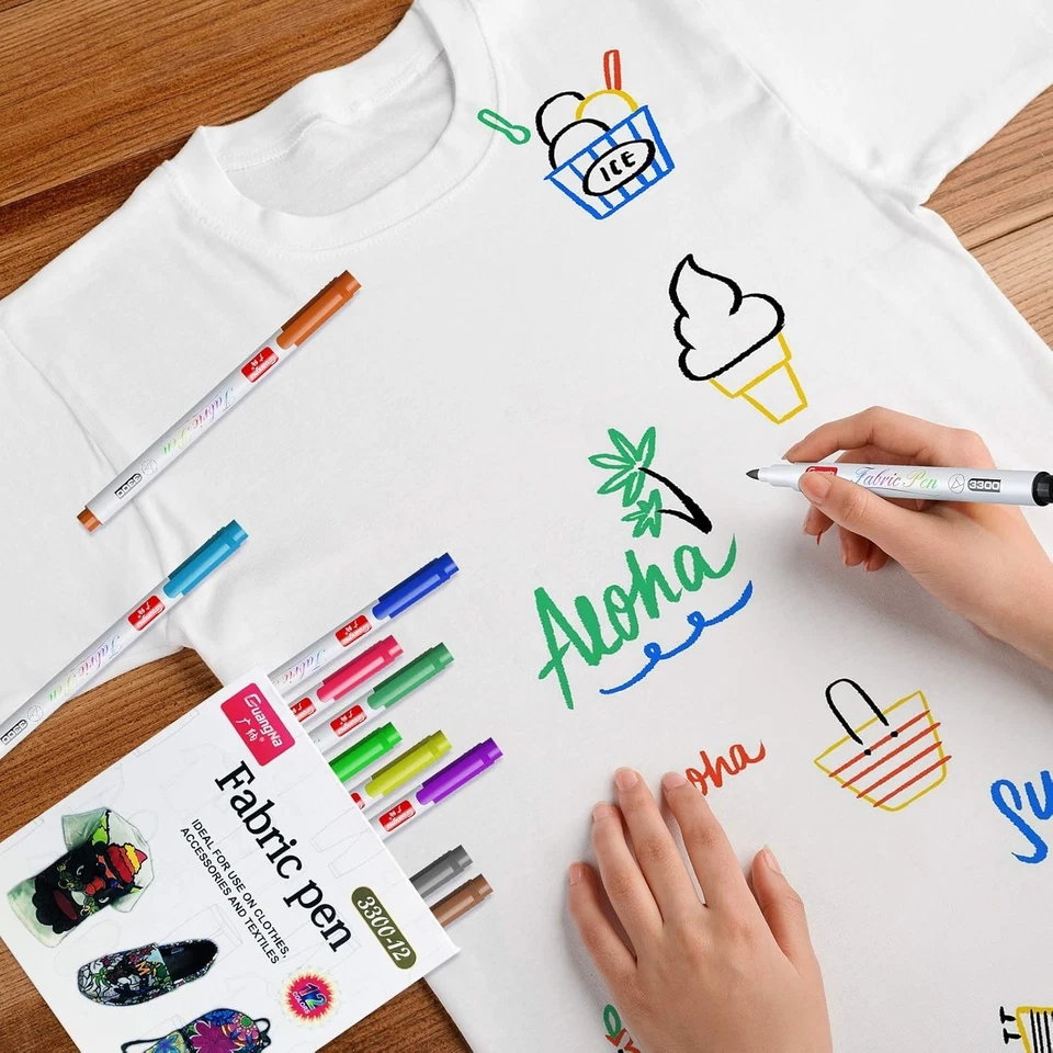 12 Stück Textilstifte Textilmarker Waschmaschinenfest Stoffmalstifte Waschfest P - Bild 2 von 4