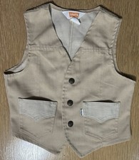 VTG 1970  s Kid  s Levi  s Tan Denim Vest With Metal Snaps - Size 7 Levi Strauss