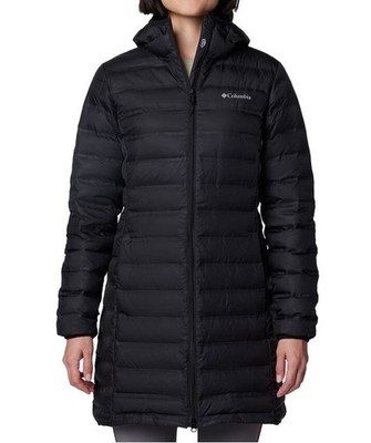 COLUMBIA Lake 22 Womens 650 Down Fill Long Hooded Jacket-Liteweight-Blk-Sz S-NEW