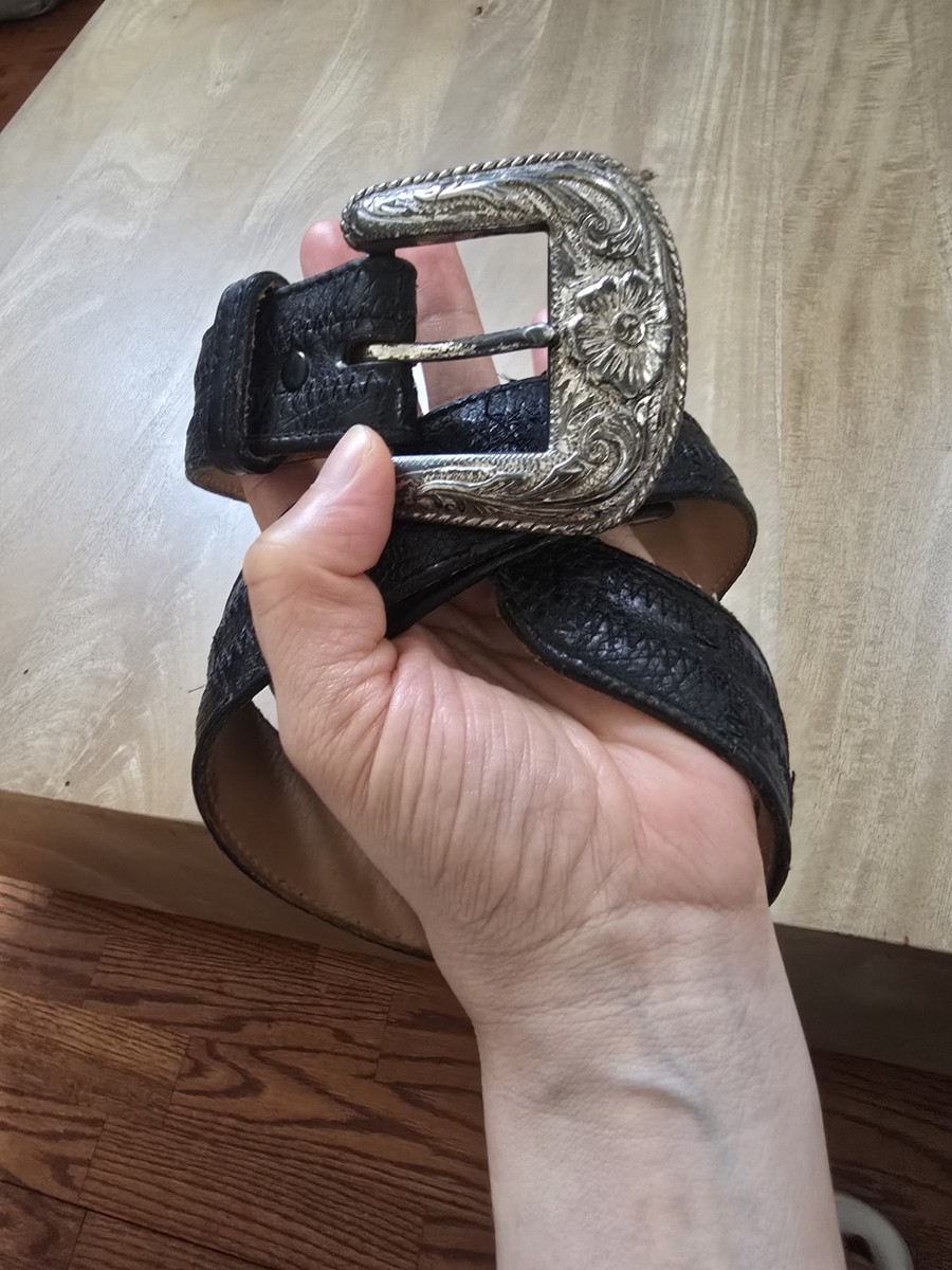 Vintage Tony Lama Size 36 Western Belt Black ShrunkenGrain Leather