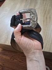 Vintage Tony Lama Size 36 Western Belt Black ShrunkenGrain Leather ZigZag Stitch