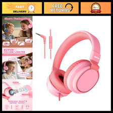 Kids Volume Limited Headphones, Foldable Over-Ear Wired, Lightweight, Built-in M