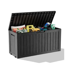 Outdoor Storage Box with Wheels – 75 Gallon Mobile Waterproof Resin Deck B