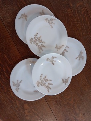VTG FEDERAL: MILK GLASS, Golden Glory, DINNER PLATES, 9'', SET OF 5