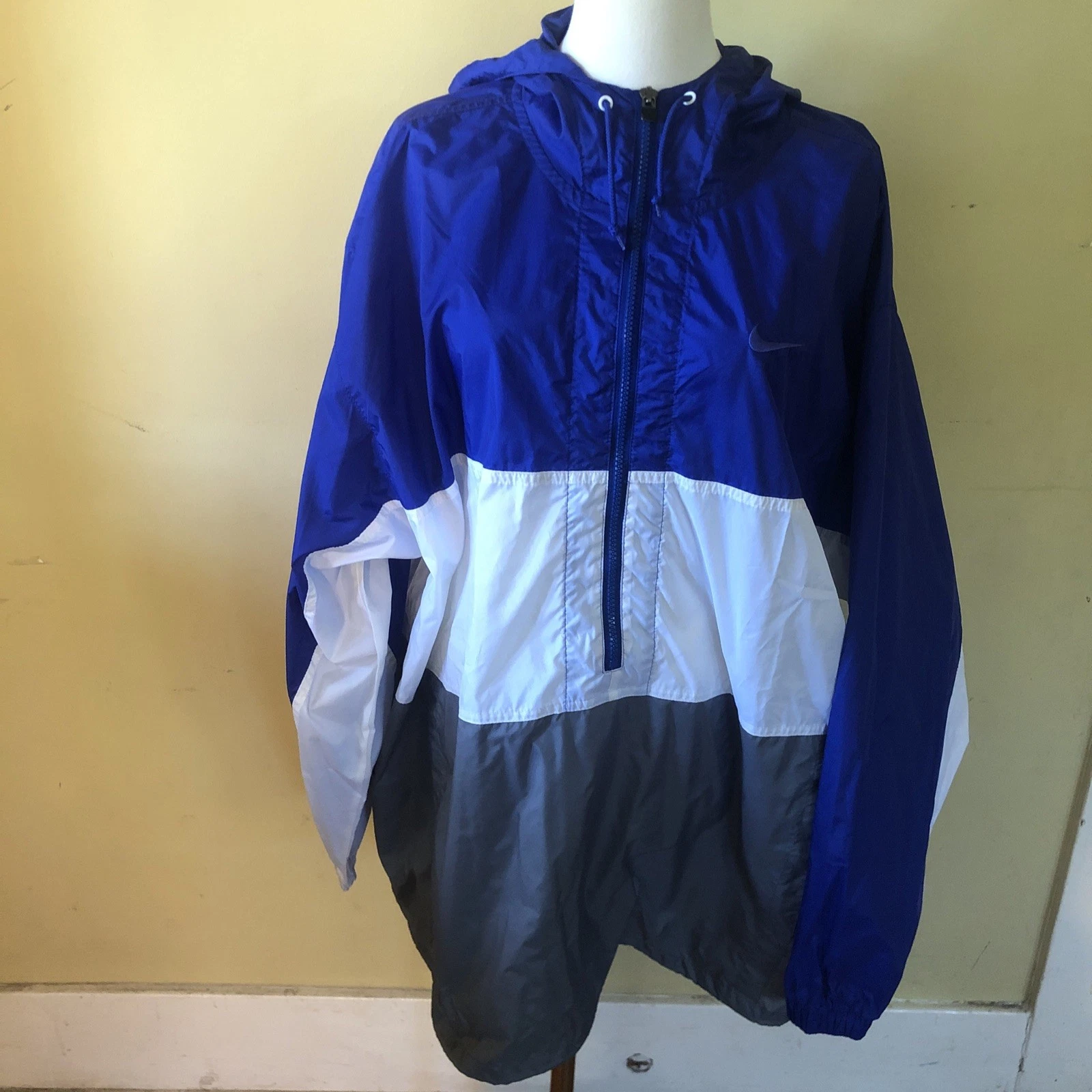 Vtg Nike Pullover Windbreaker Jacket Mens L Blue Gray Half Zip Color Block Y2K