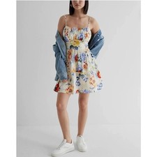 EXPRESS Wildflower Floral Milkmaid Mini Dress Tiered Smocked Country Feminine S