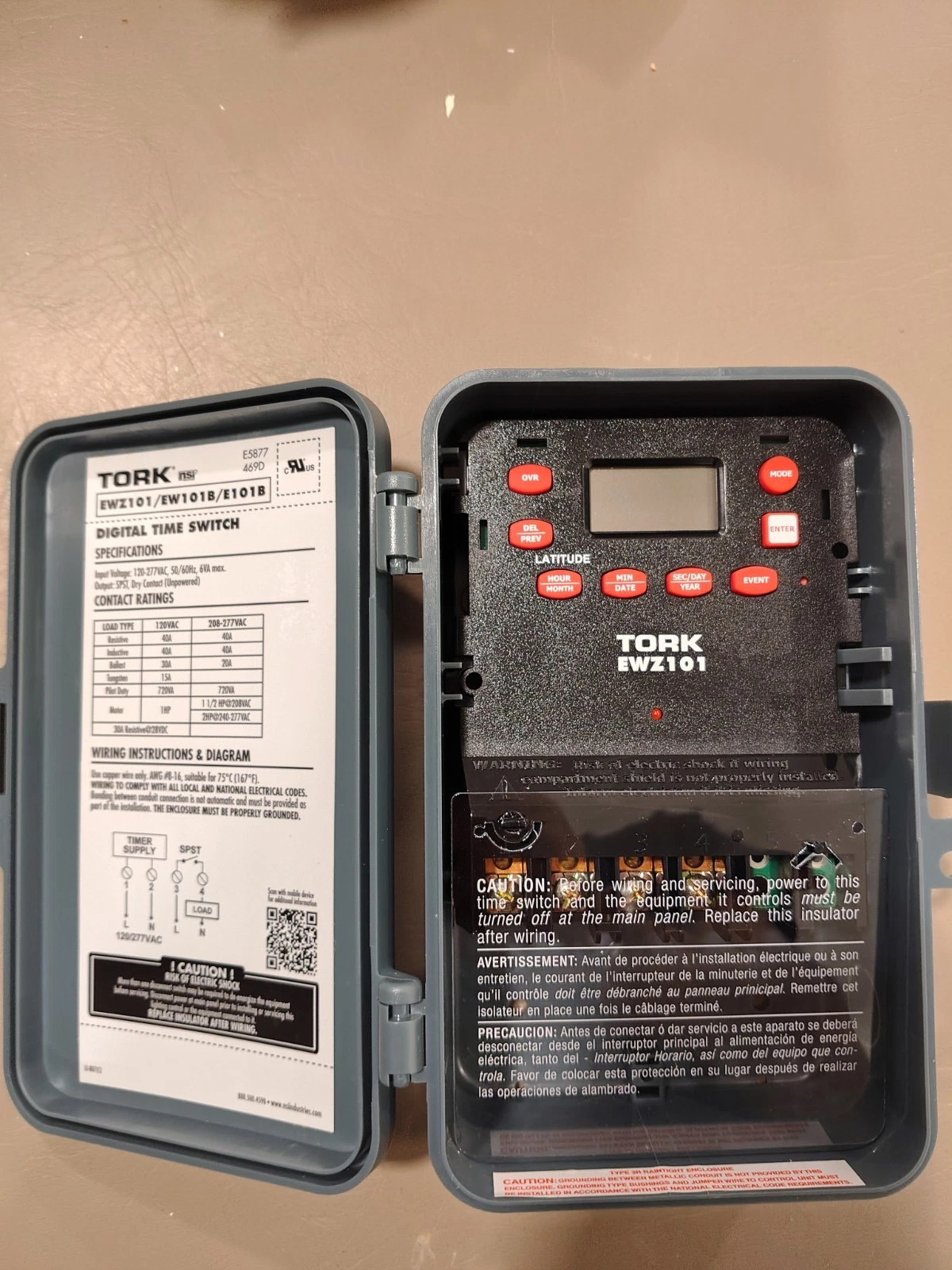 UNTESTED Tork EWZ101 7-Day Astronomic Digital Timer 120-277vac 30Amp OUTDOOR