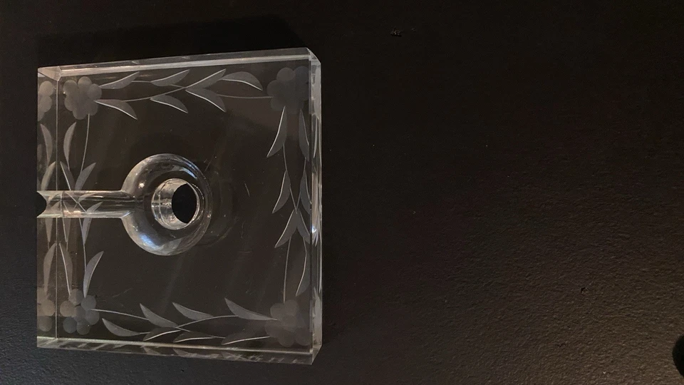 "Antigua base lámpara de mesa de cristal pieza de repuesto 4x4"" grabada Hollywood regencia" Foto 2 de 4