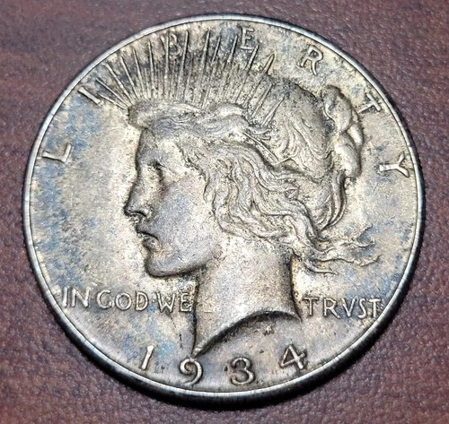 1934-S Peace Dollar AU to AU+ Original Toning Lustrous Orig. Uncleaned Example
