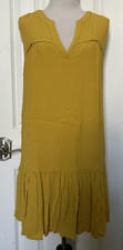 J Crew Shift Dress Womens  Yelow Ruffle Hem V Neck Flowy Sleeveless Lined Size L