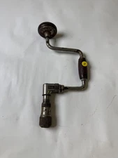Vintage Hand Brace Drill With Right Angle Attachment Wood Handle Metal Tool