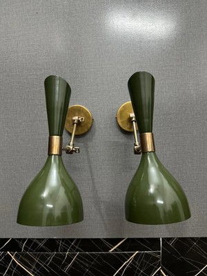 Mid Century Modern Messing Wandleuchte: Italienische Diabolo Olivine Nachttis...