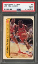 Michael Jordan 1986 Fleer Sticker #8 Rookie Card PSA 9 OC MINT. rookie card picture