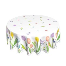 Spring Summer Easter Tablecloth Round 60" Watercolor Lavender Tulip Flowers