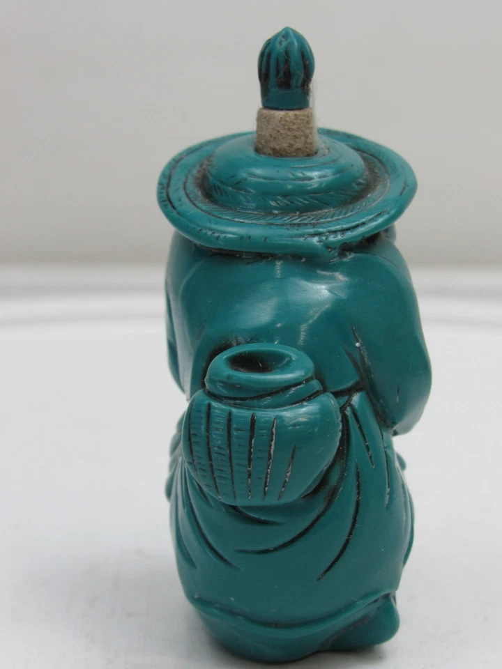 Botella de tabaco china de resina verde azulado pescador hombre vintage Foto 3 de 4