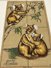 Vintage Tea Towel Australian Rainforest, Koalas in Tree, Mummy and Baby, Ross