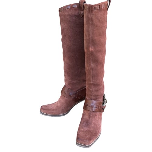 Jessica Simpson boots size 8 knee high harness equestrian brown suede western - Picture 2 of 16