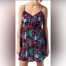 Urban Outfitters Ecote Womens Silk Slip Dress Size M Pockets Camo Floral Mini