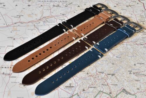 HANDMADE Italian Leather Rally Racing Watch Strap, Quick Release, 18-24mm - Picture 2 of 12