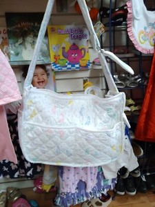 Handmade White Quilt DIAPER BAG/ Baby Foot Print.  Medium . Brandnew