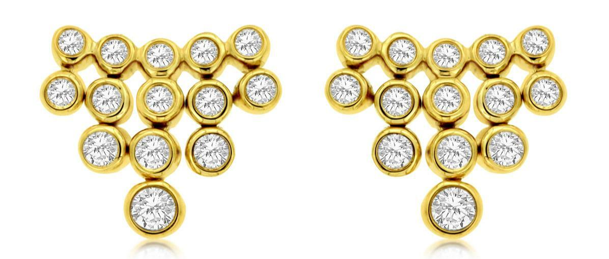 ORECCHINI TRIANGOLARI VIAGGIO LUNETTA MULTIFILA ORO GIALLO 14KT DIAMANTI .40CT .